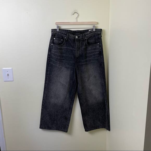 NWT Rag & Bone Maya High Rise Shorty Wide Leg Jeans in Black Opal Size 34 - Picture 4 of 16